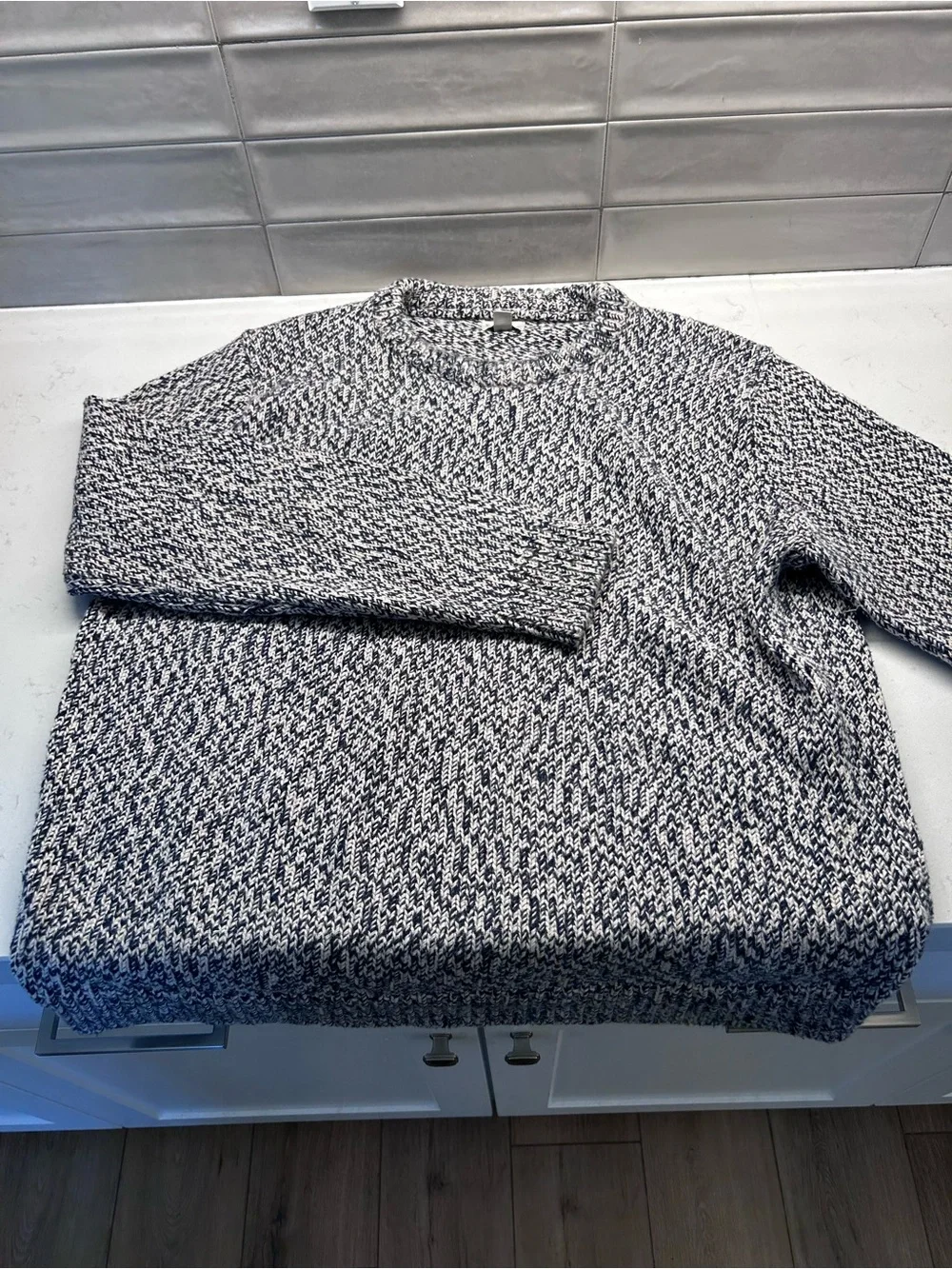 J. Crew Navy and White Marled Crewneck Sweater